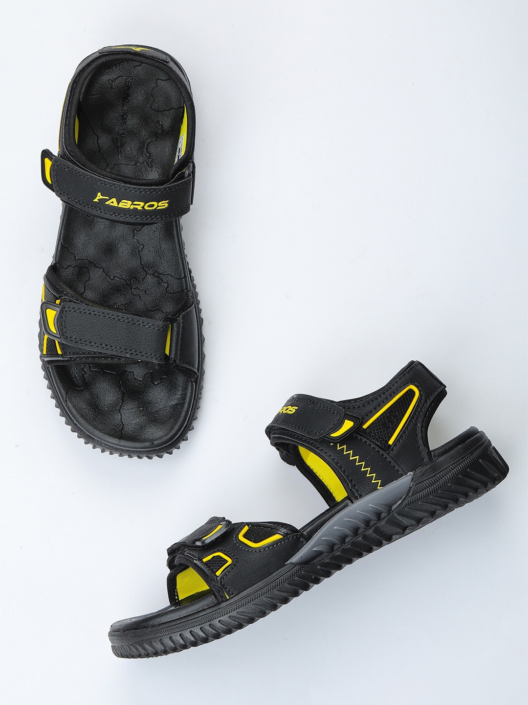 

ABROS Men Black & Yellow Printed Rubber Sports Sandals