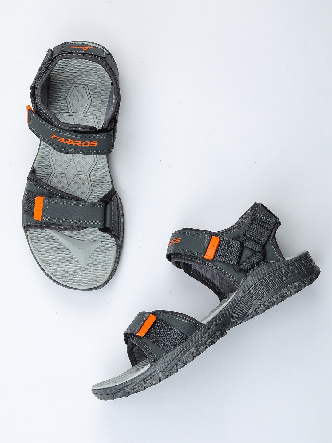 

ABROS Men Grey & Orange Printed Rubber Sports Sandals