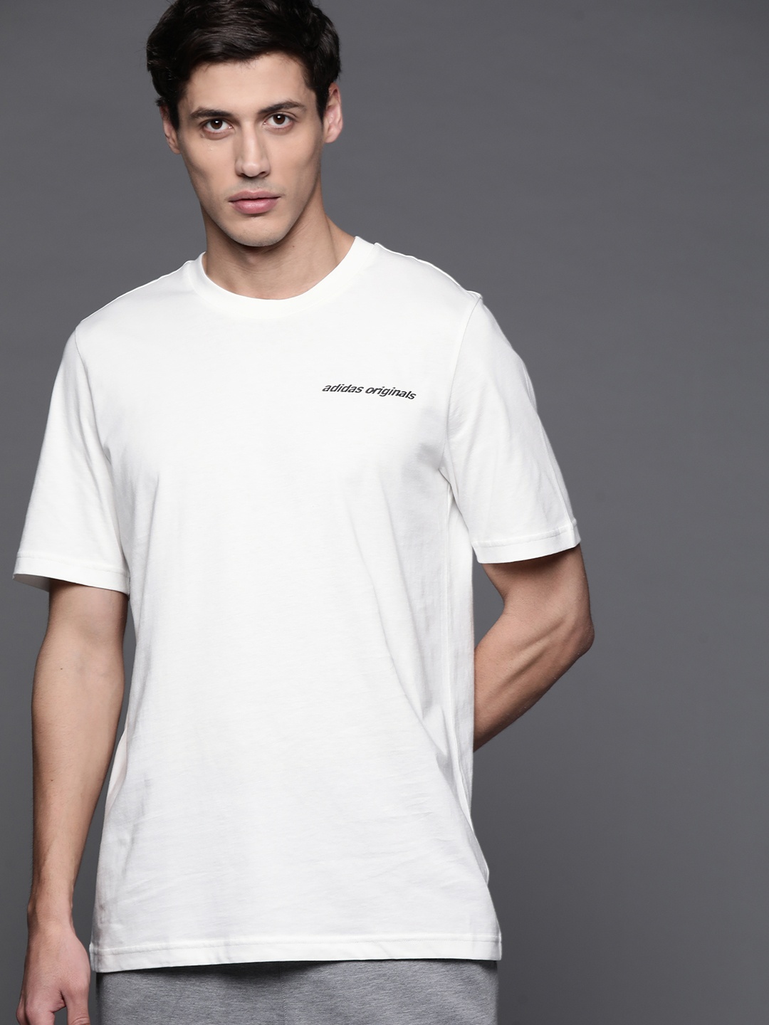 

ADIDAS Originals Men White & Blue Yung Z 1 Sustainable Cotton Brand Logo Print Sustainable T-shirt