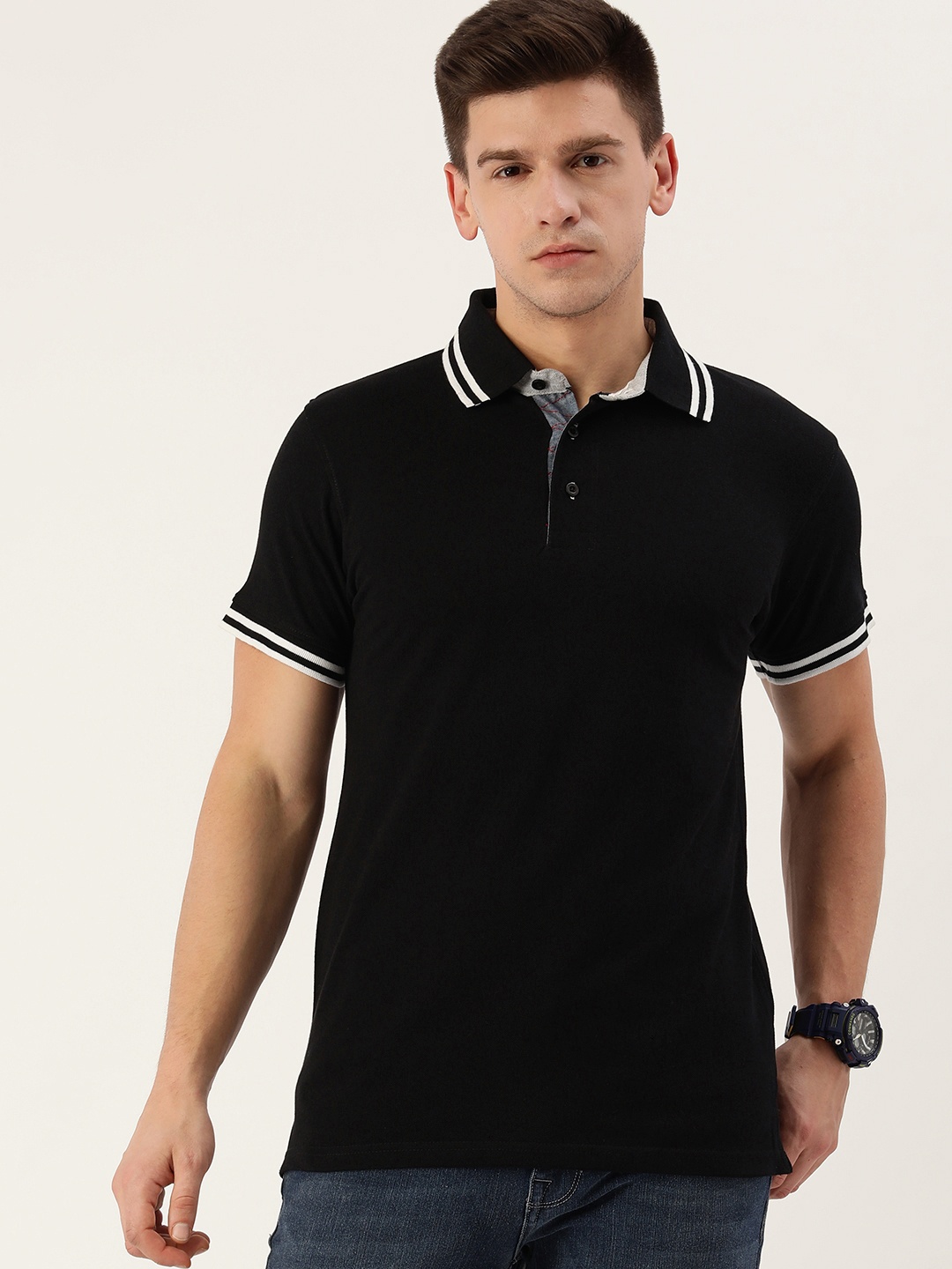

DILLINGER Men Black Polo Collar Pure Cotton T-shirt
