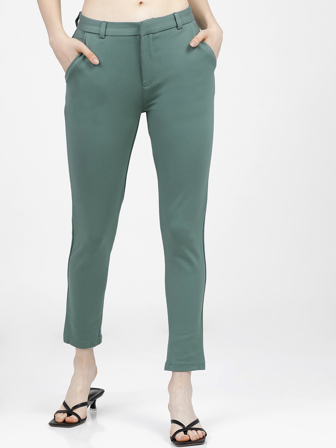 

Tokyo Talkies Women Teal Slim Fit Trousers
