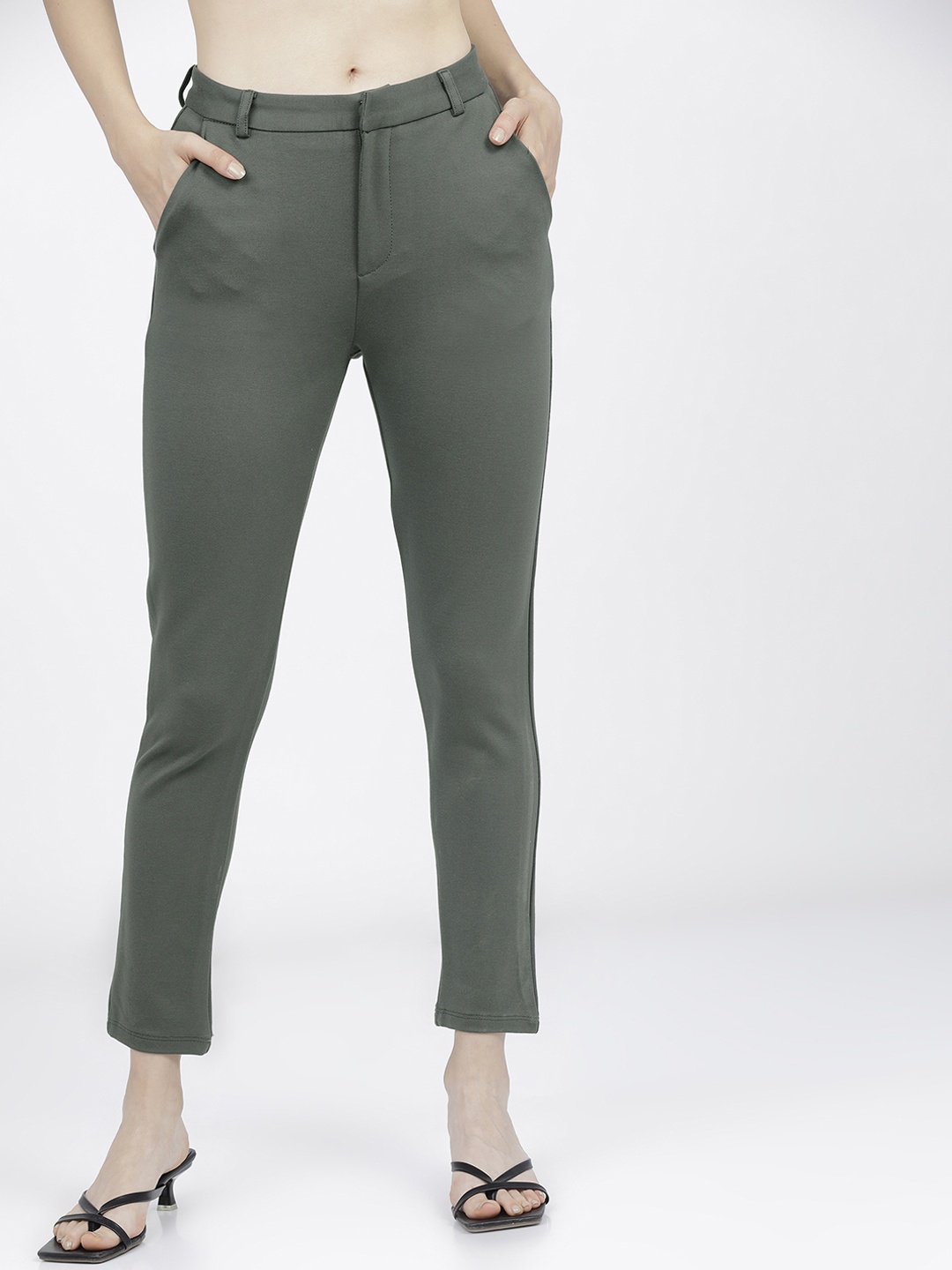 

Tokyo Talkies Women Olive Green Slim Fit Trousers