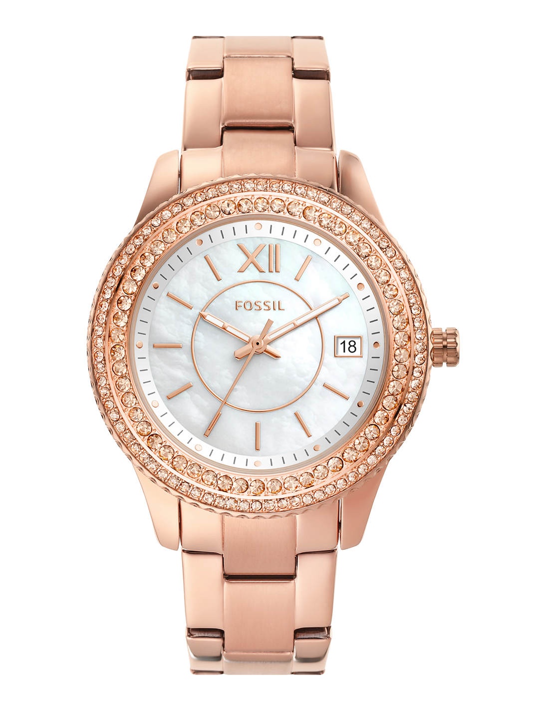 

Fossil Women White Solid Dial & Rose Gold-Plated Stainless Steel Analogue Watch ES5131