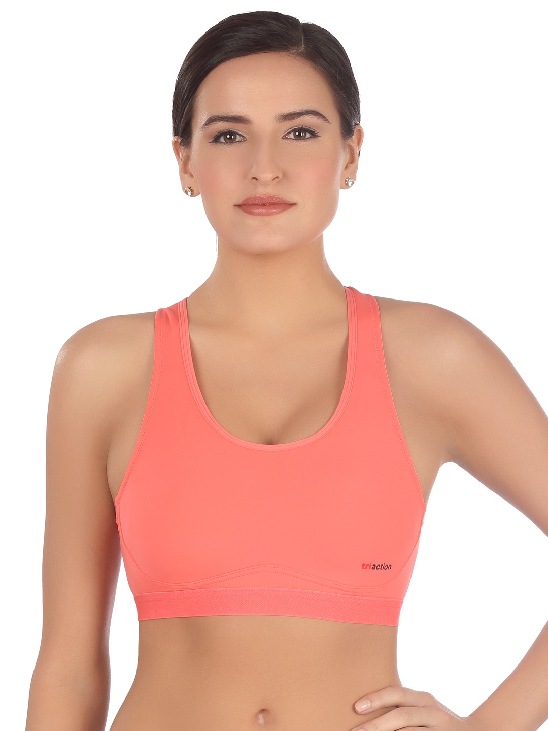 

Triumph Triaction 103 Top Triaction Padded Wireless Removable Padded Racer-Back High Bounce Control Sports Bra, Coral