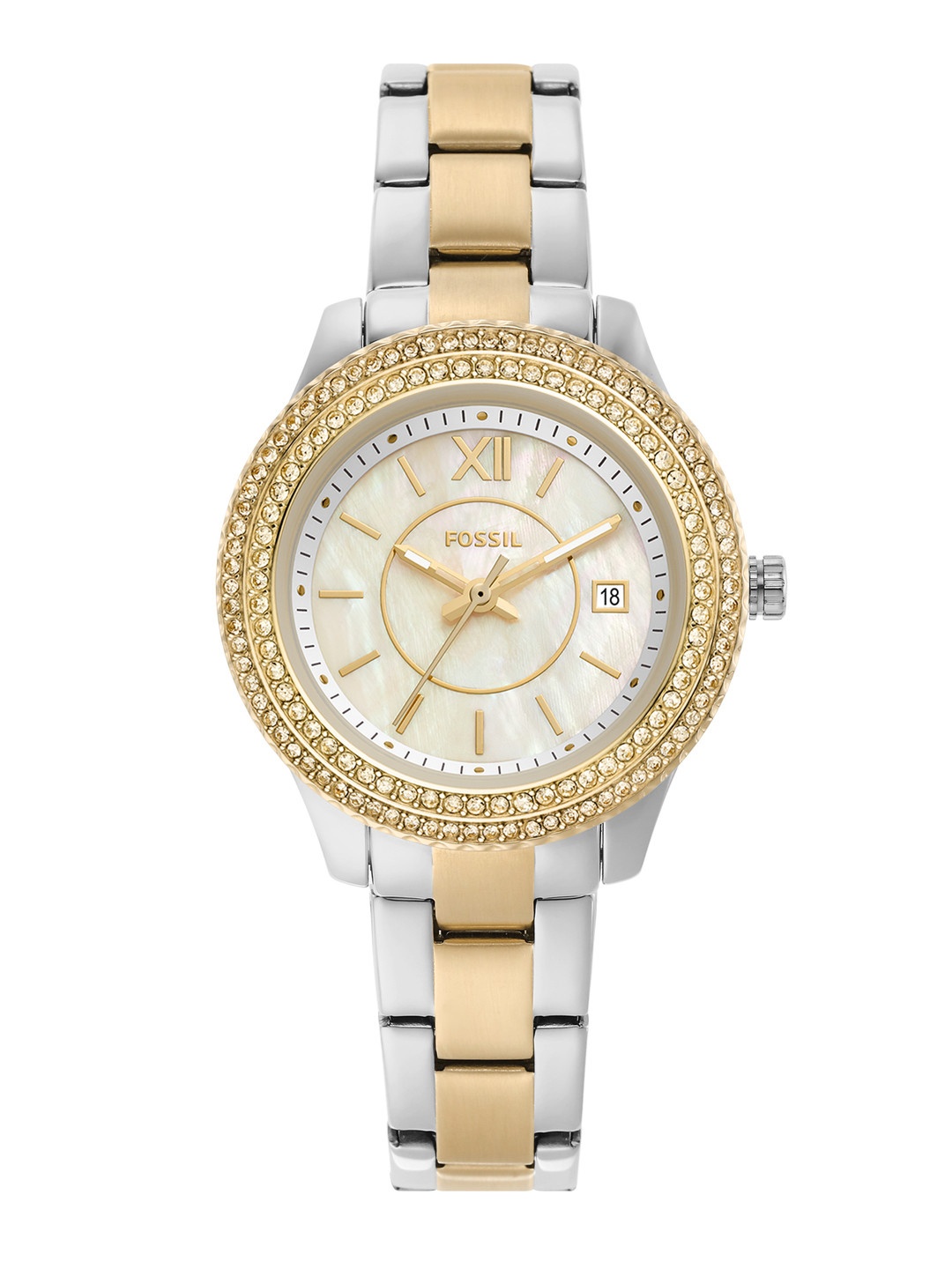 

Fossil Women Off-White Dial & Dual-Toned Stainless Steel Straps Analogue Watch ES5138