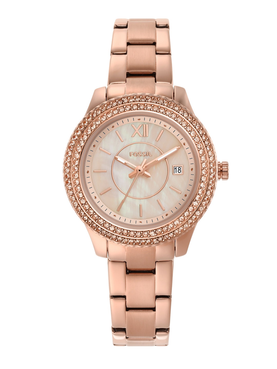 

Fossil Stella Women Rose Gold-Toned Embellished Bracelet Style Analogue Watch ES5136