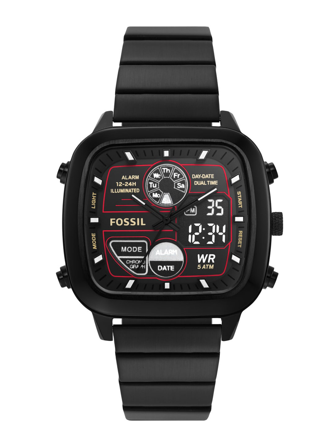 

Fossil Men Black Solid Stainless Steel Dial & Straps Analogue and Digital Watch FS5891