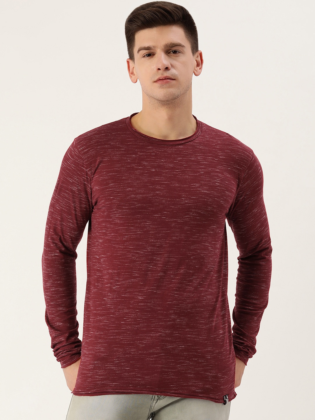 

DILLINGER Men Maroon Slub Knit Effect Pure Cotton T-shirt