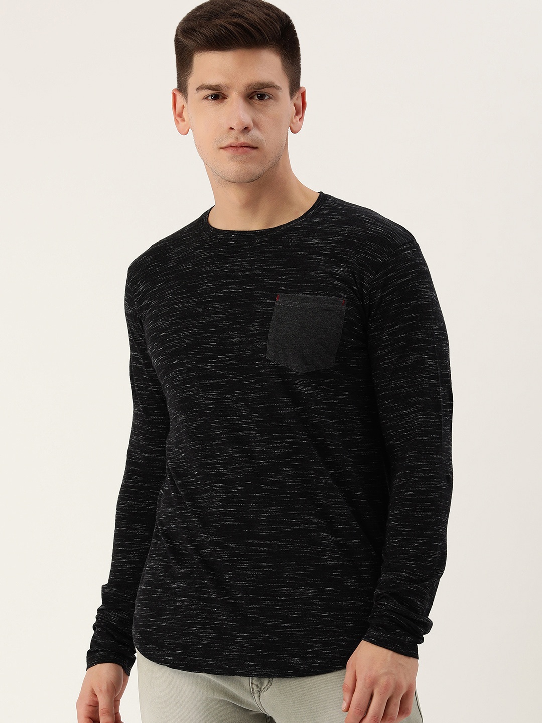 

DILLINGER Men Black Slub Knit Effect Pure Cotton T-shirt