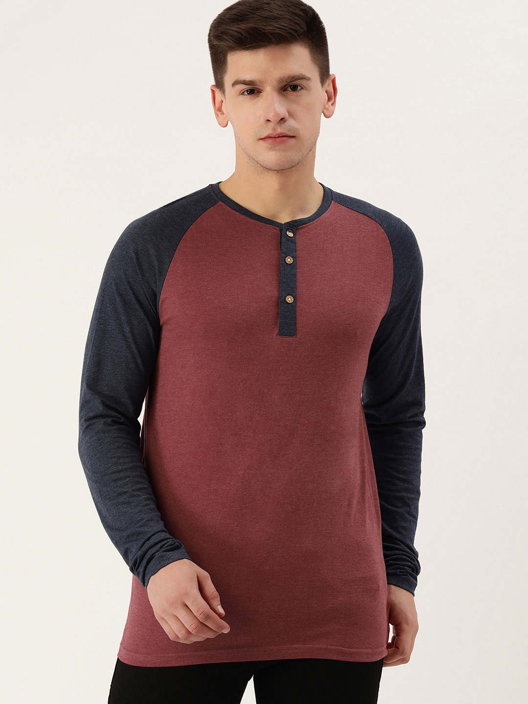 

DILLINGER Men Maroon Henley Neck Pure Cotton T-shirt