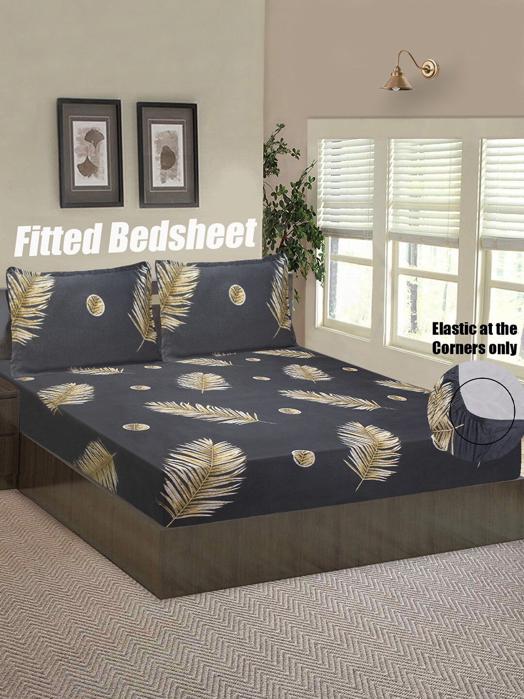 

Good Homes by Home Candy Grey & Brown Floral 144 TC Queen Bedsheet with 2 Pillow Covers