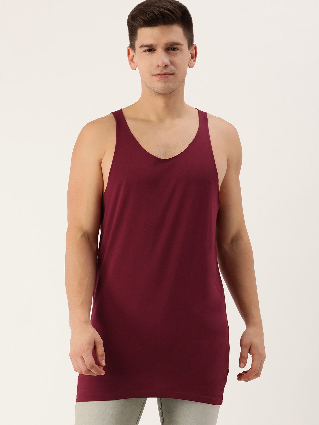 

DILLINGER Men Maroon Pure Cotton Longline T-shirt