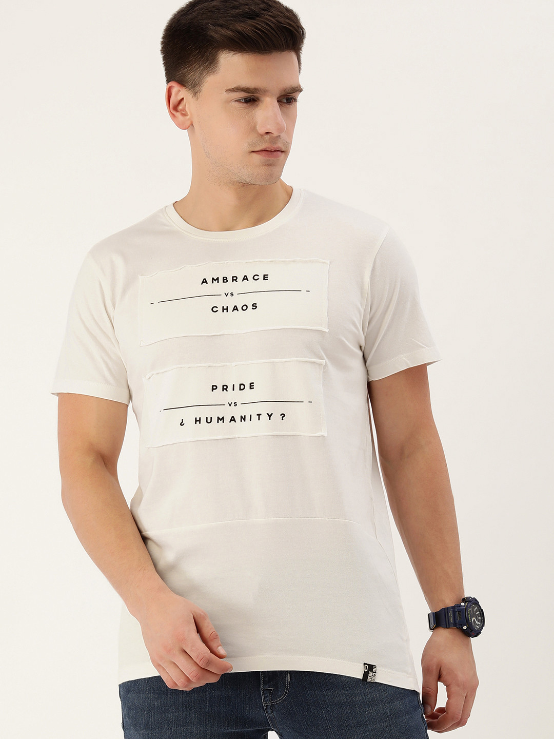 

DILLINGER Men Off White Typography Printed Pure Cotton T-shirt