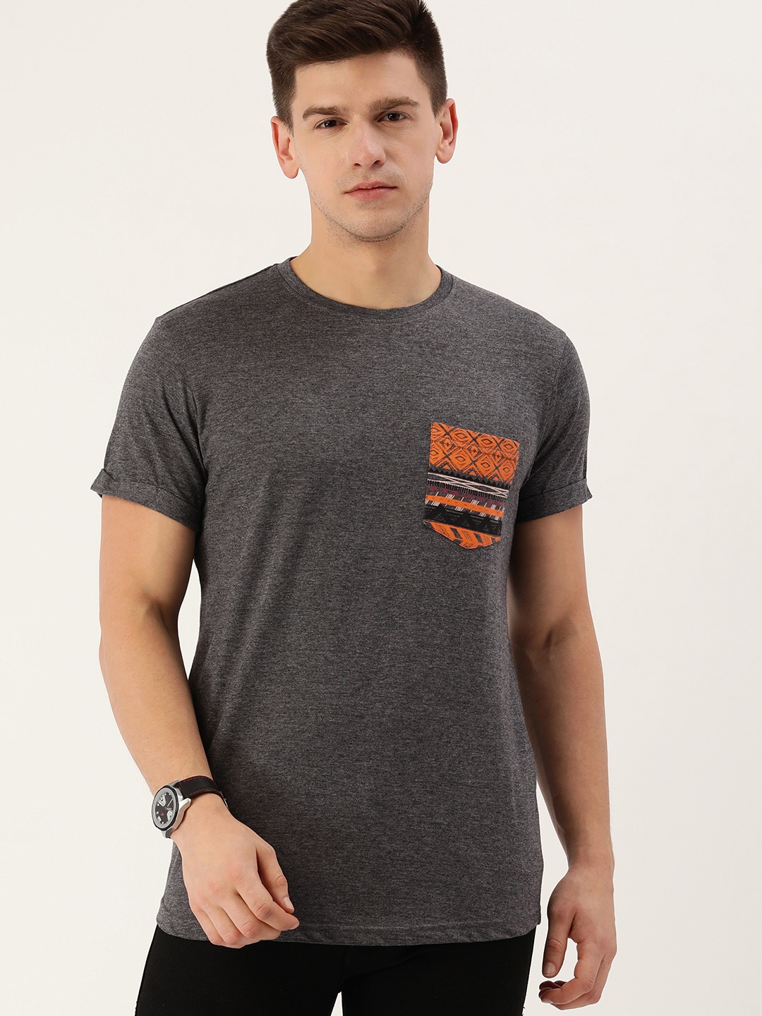 

DILLINGER Men Grey Melange Pure Cotton T-shirt