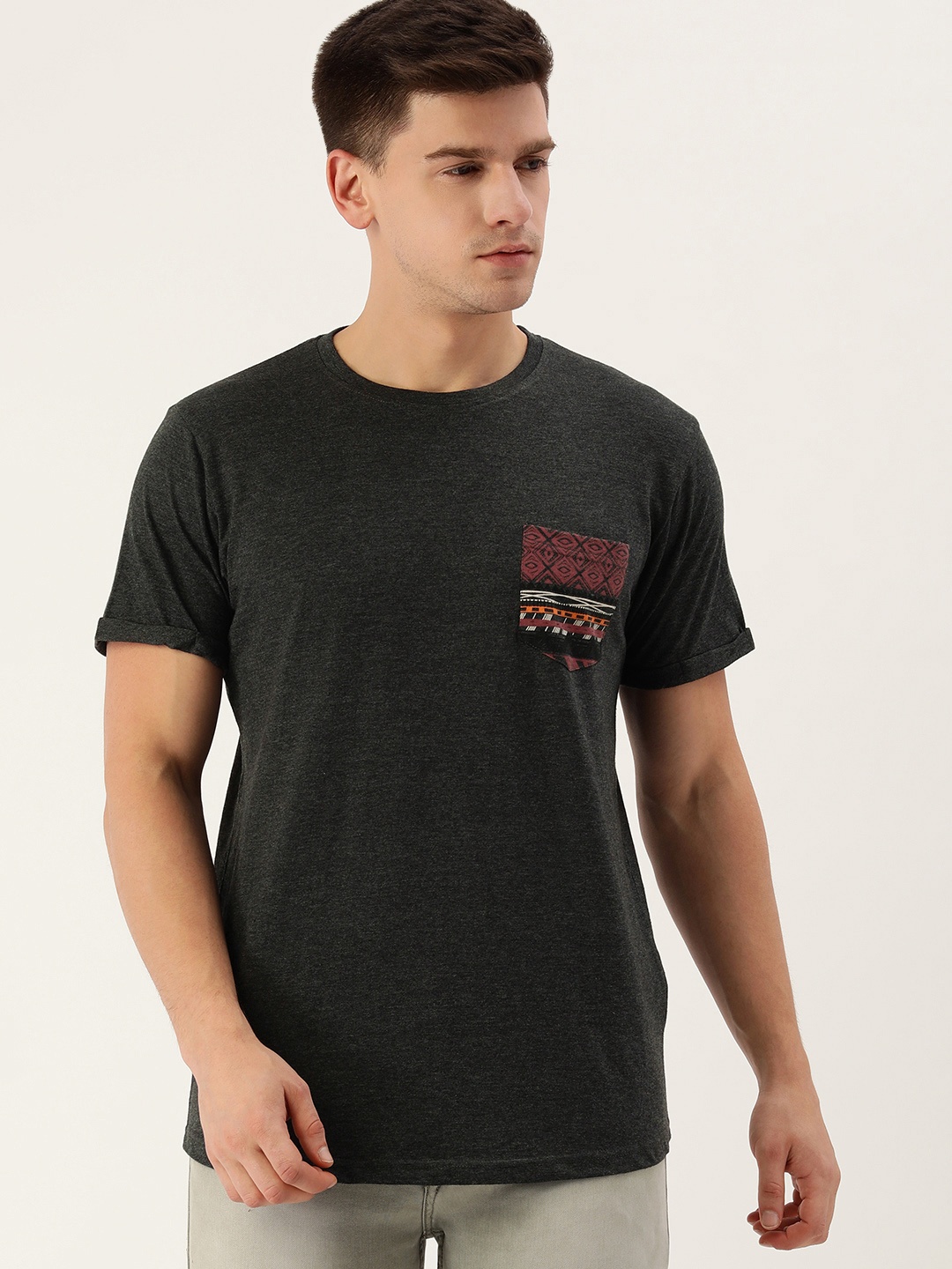 

DILLINGER Men Grey Melange Pure Cotton T-shirt