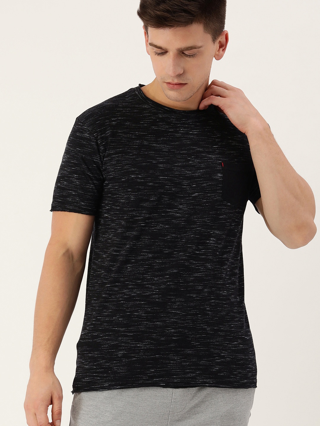 

DILLINGER Men Black Slub Knit Effect Pure Cotton T-shirt