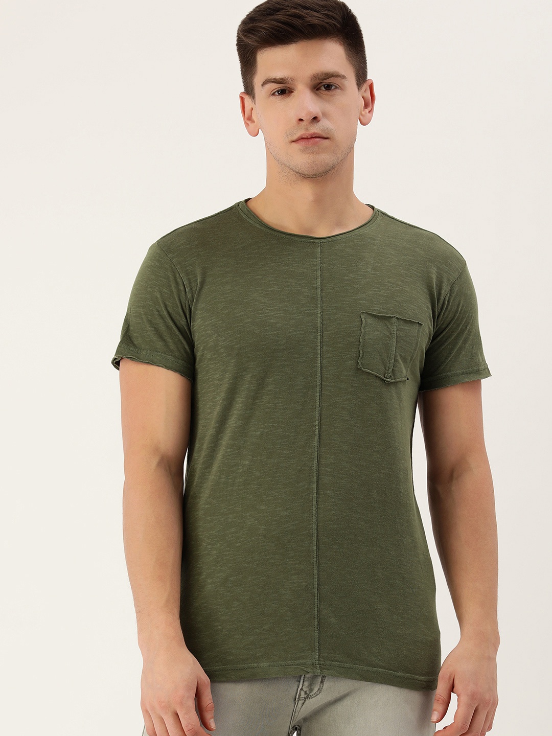 

DILLINGER Men Olive Green Pure Cotton T-shirt