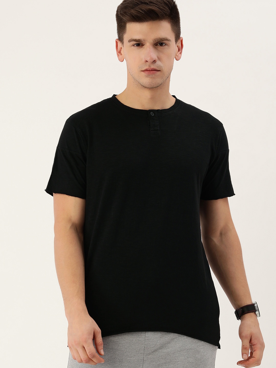 

DILLINGER Men Black Henley Neck Pure Cotton T-shirt