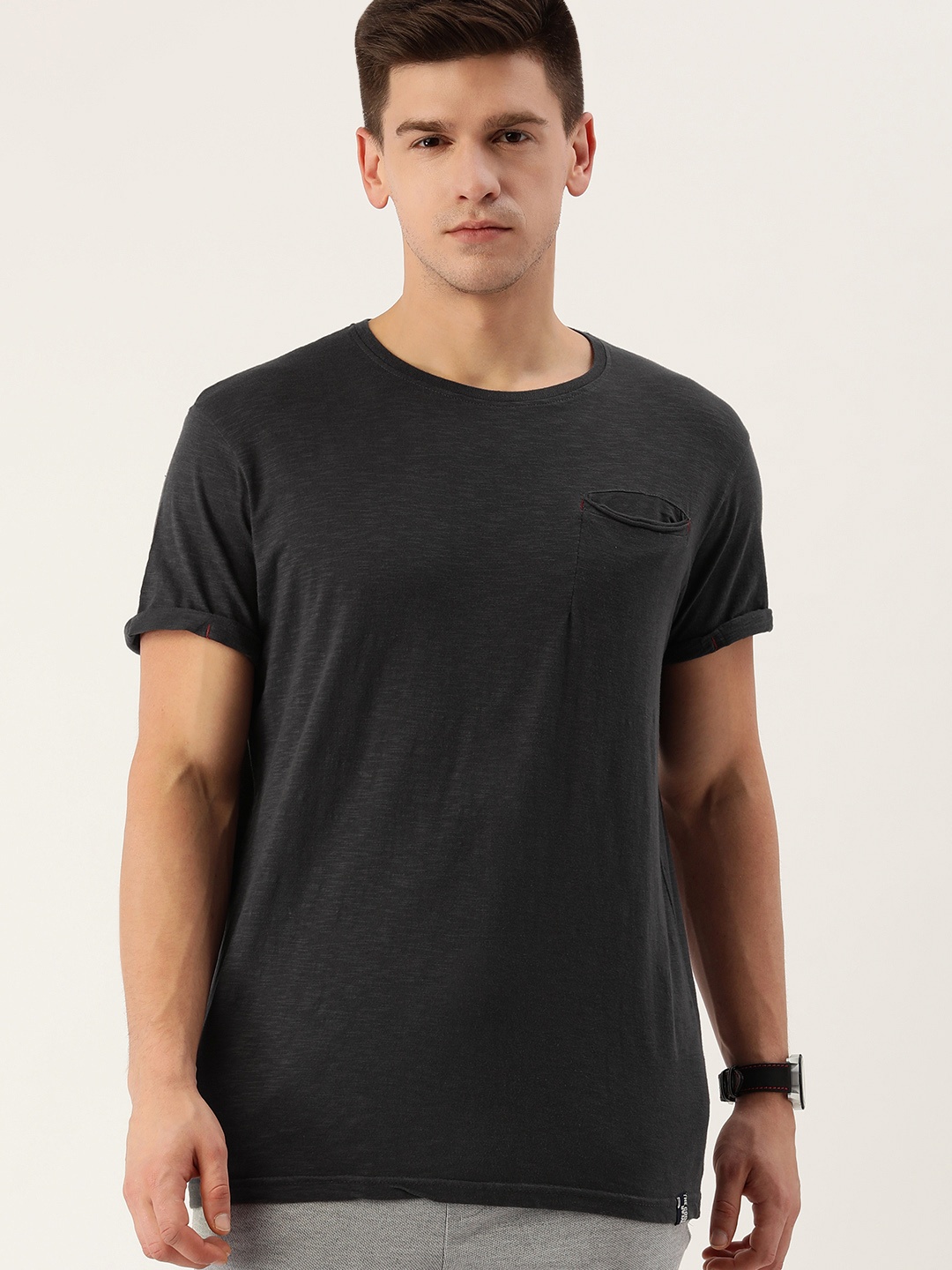 

DILLINGER Men Charcoal Grey Pure Cotton T-shirt