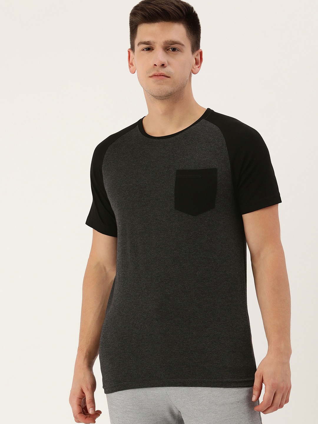 

DILLINGER Men Charcoal Grey Pure Cotton T-shirt