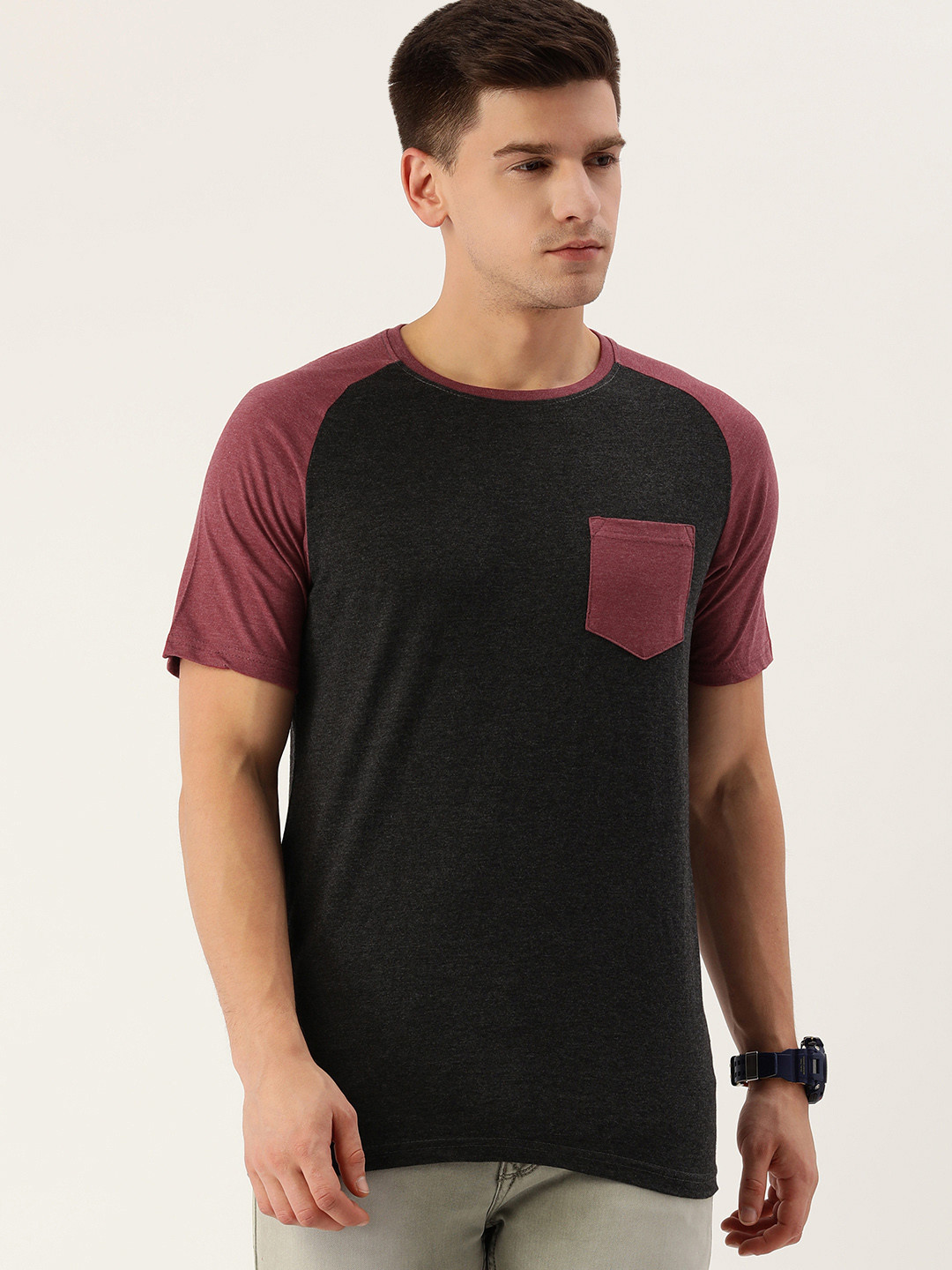 

DILLINGER Men Charcoal Grey Pure Cotton T-shirt