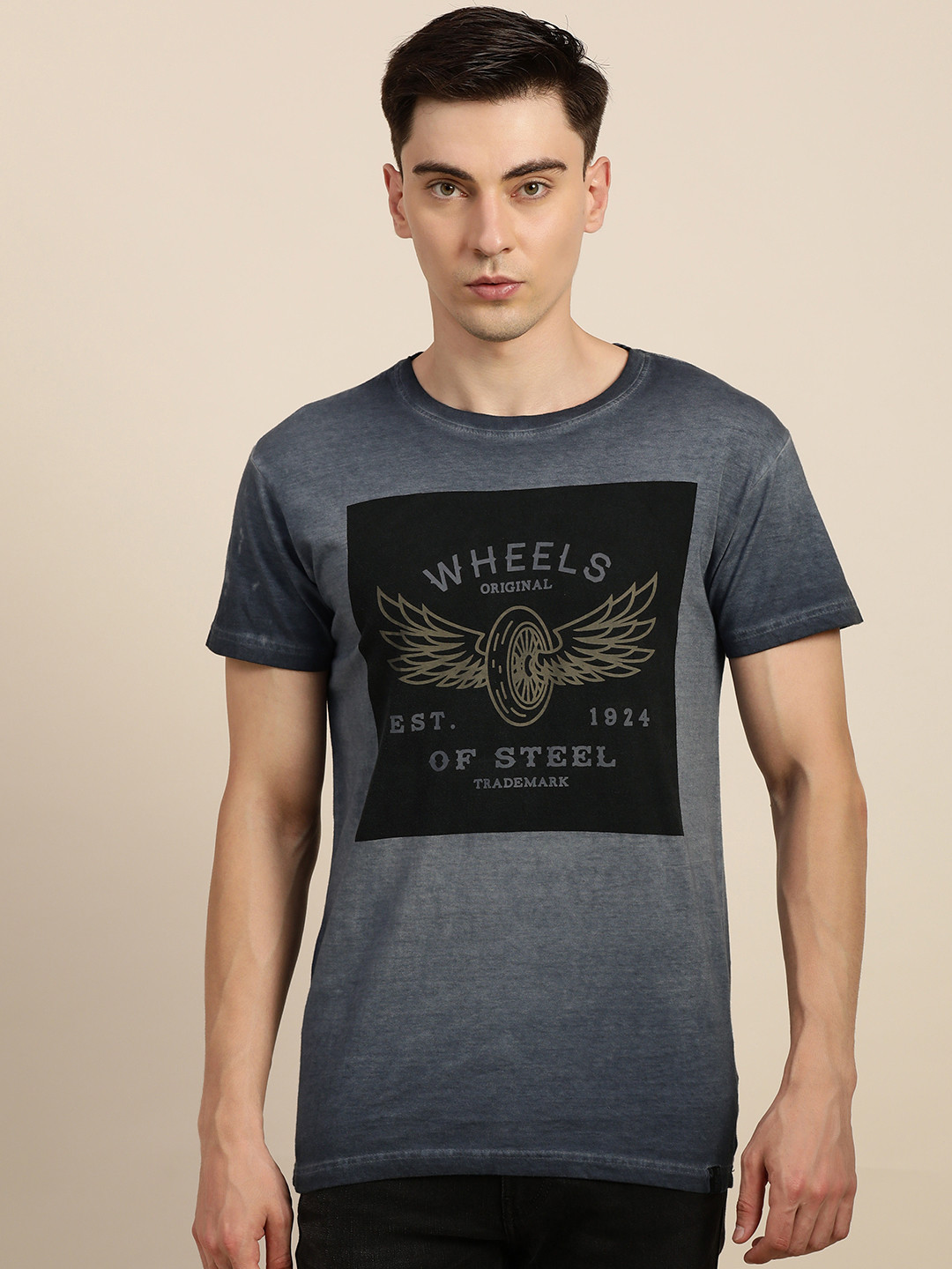 

Difference of Opinion Men Navy Blue & Black Pure Cotton Printed T-shirt