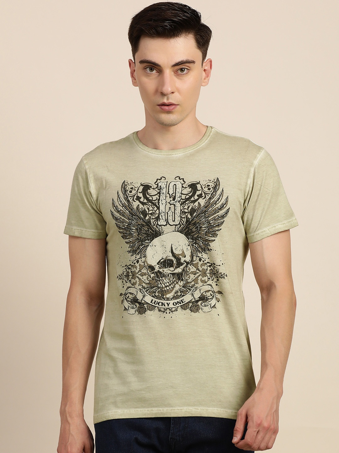 

Difference of Opinion Men Beige Pure Cotton Printed T-shirt
