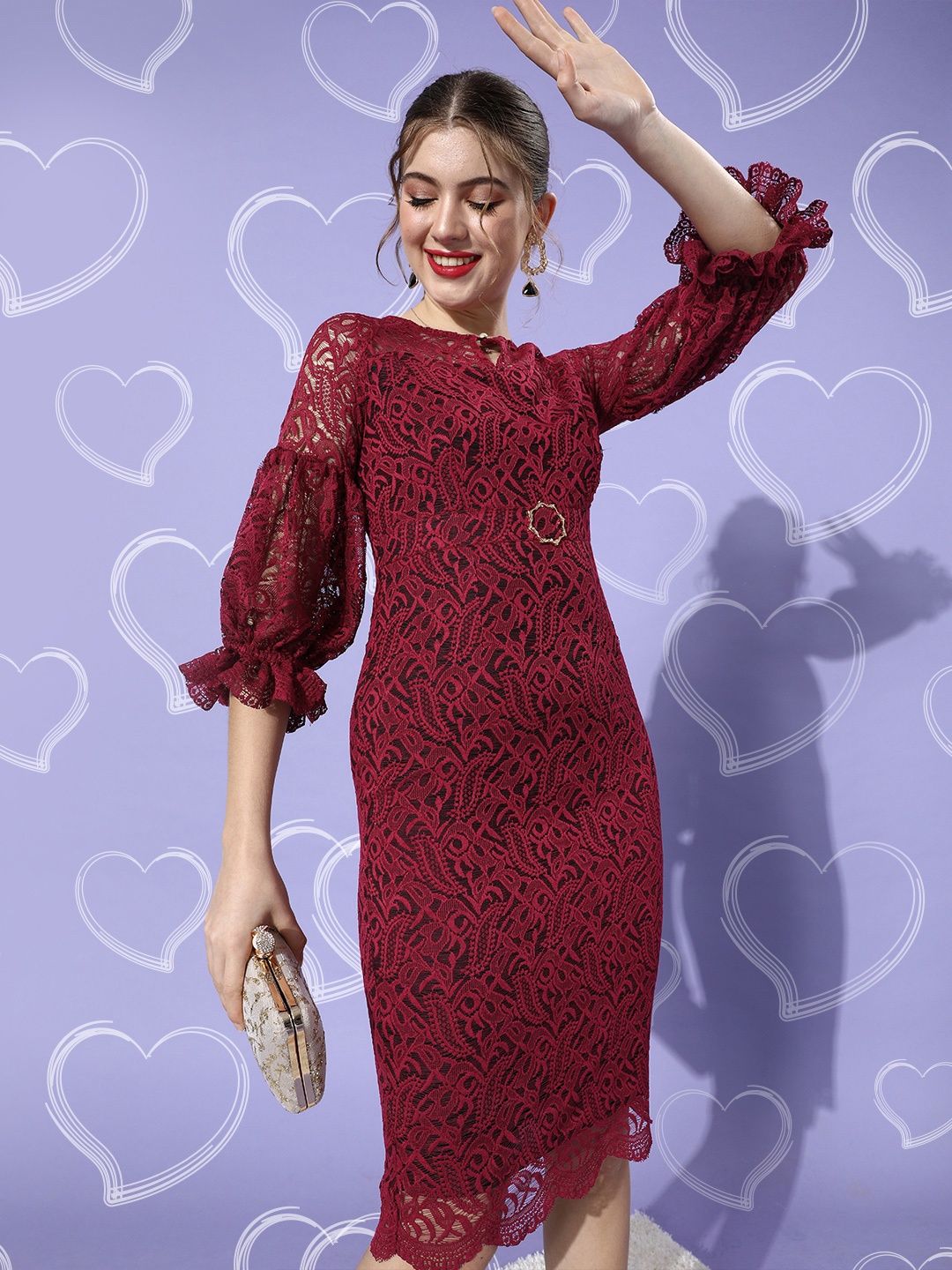 

Miss Chase Women Charming Maroon Floral Lace Dress