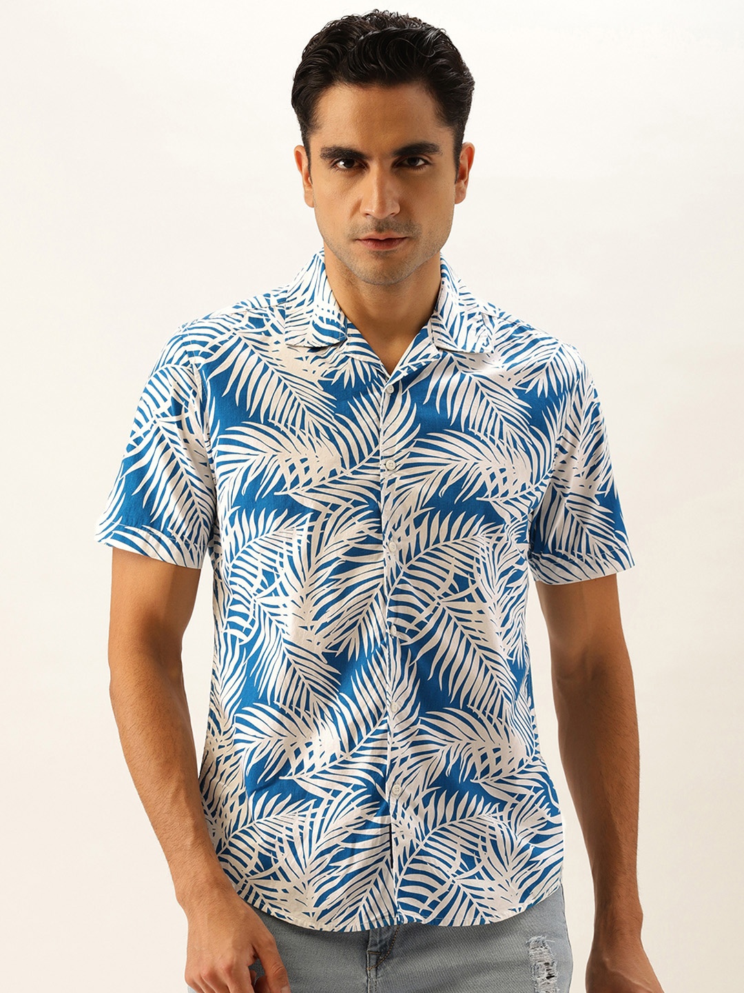 

Bene Kleed Men White Slim Fit Floral Printed Pure Cotton Casual Shirt