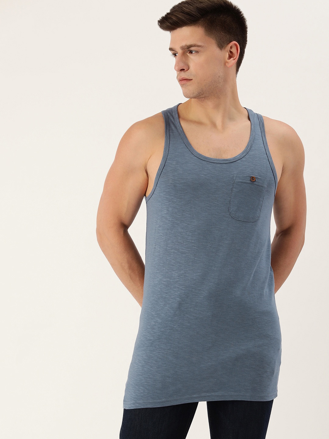 

DILLINGER Men Blue Pure Cotton Sleeveless T-shirt