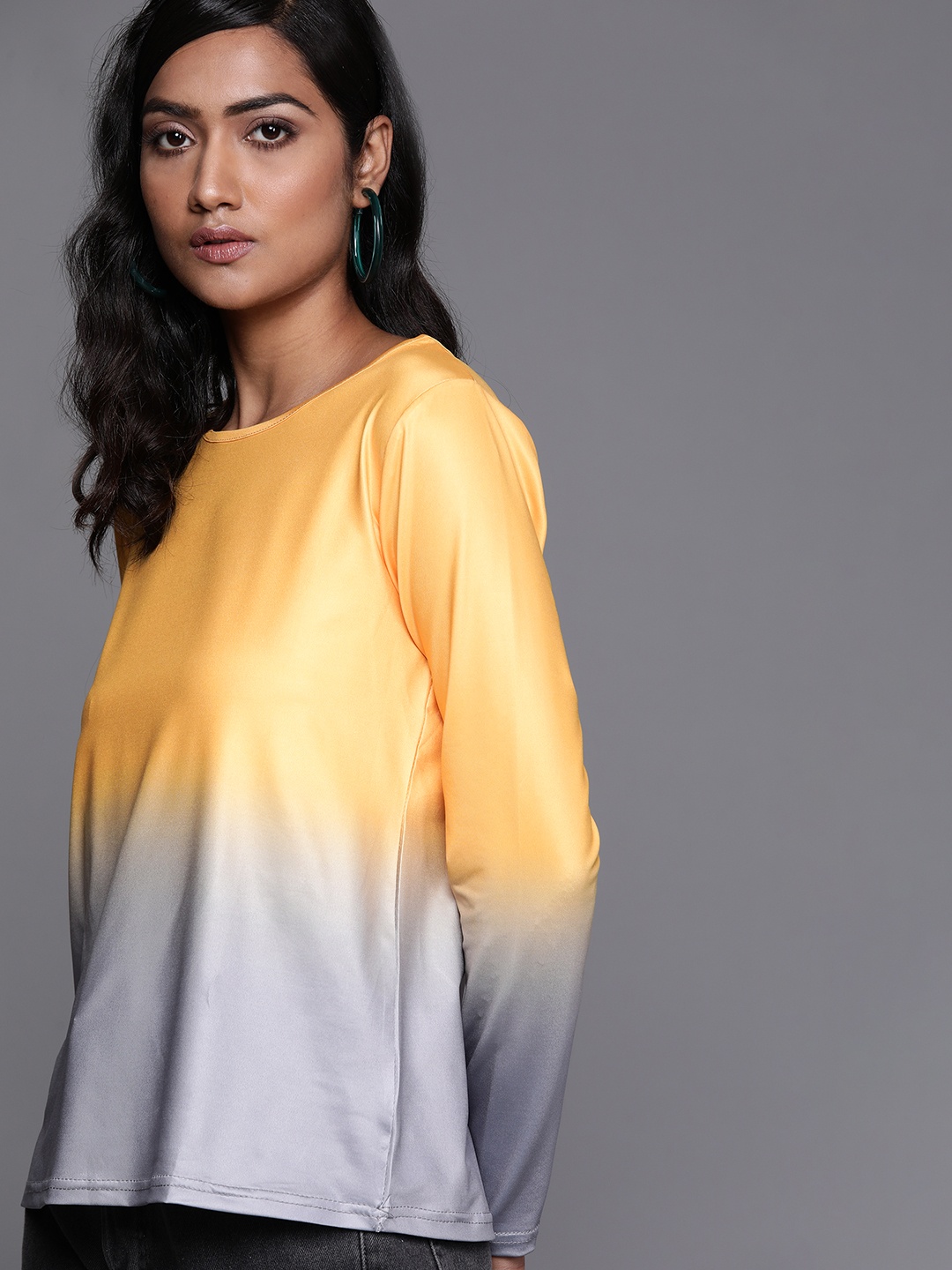 

JC Mode Women Yellow & Grey Ombre T-shirt