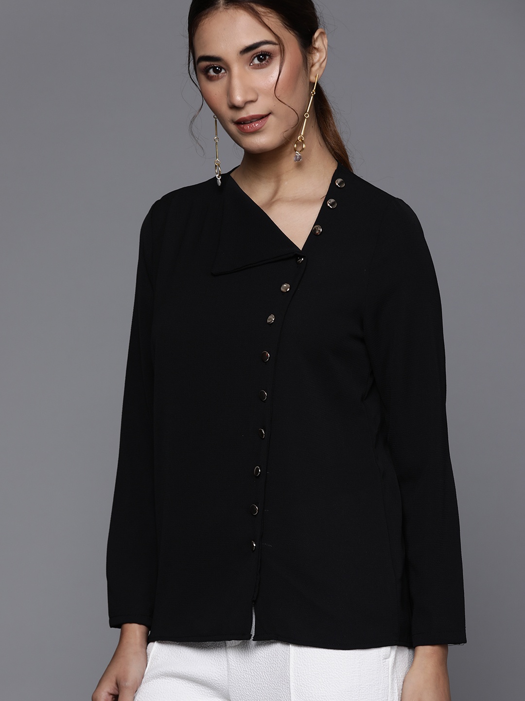 

JC Mode Black Solid Shirt Style Top