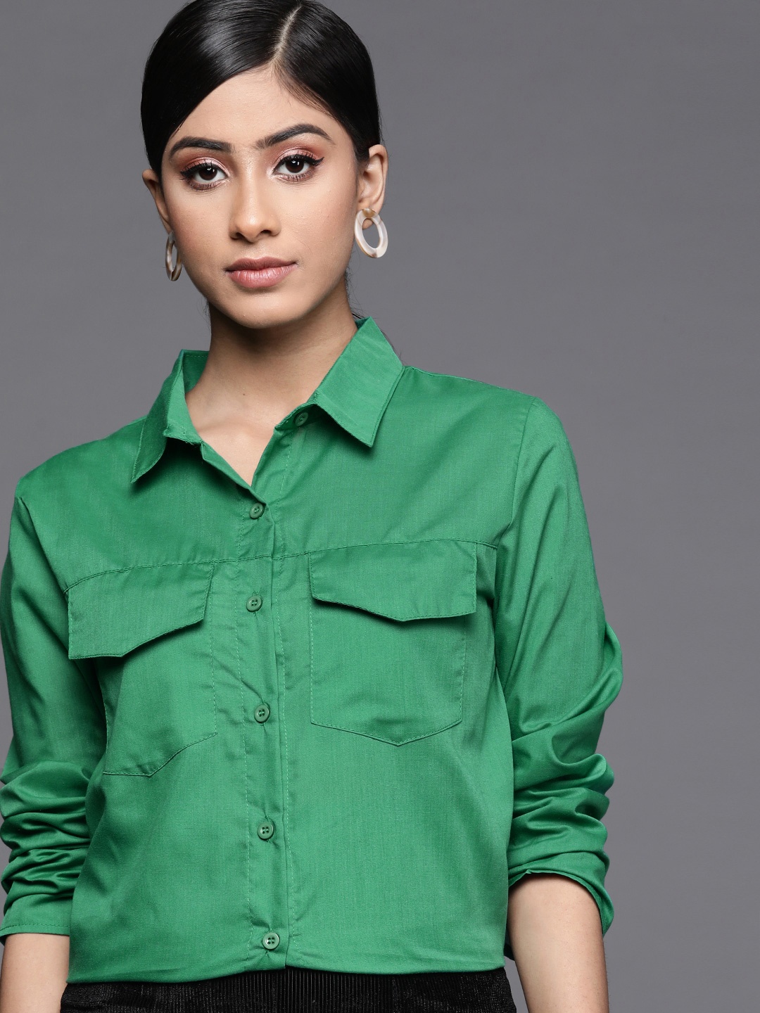 

JC Mode Women Green Solid Casual Shirt