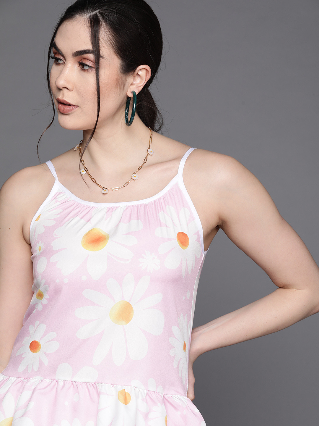 

JC Mode Women Pink & White Floral Print Top
