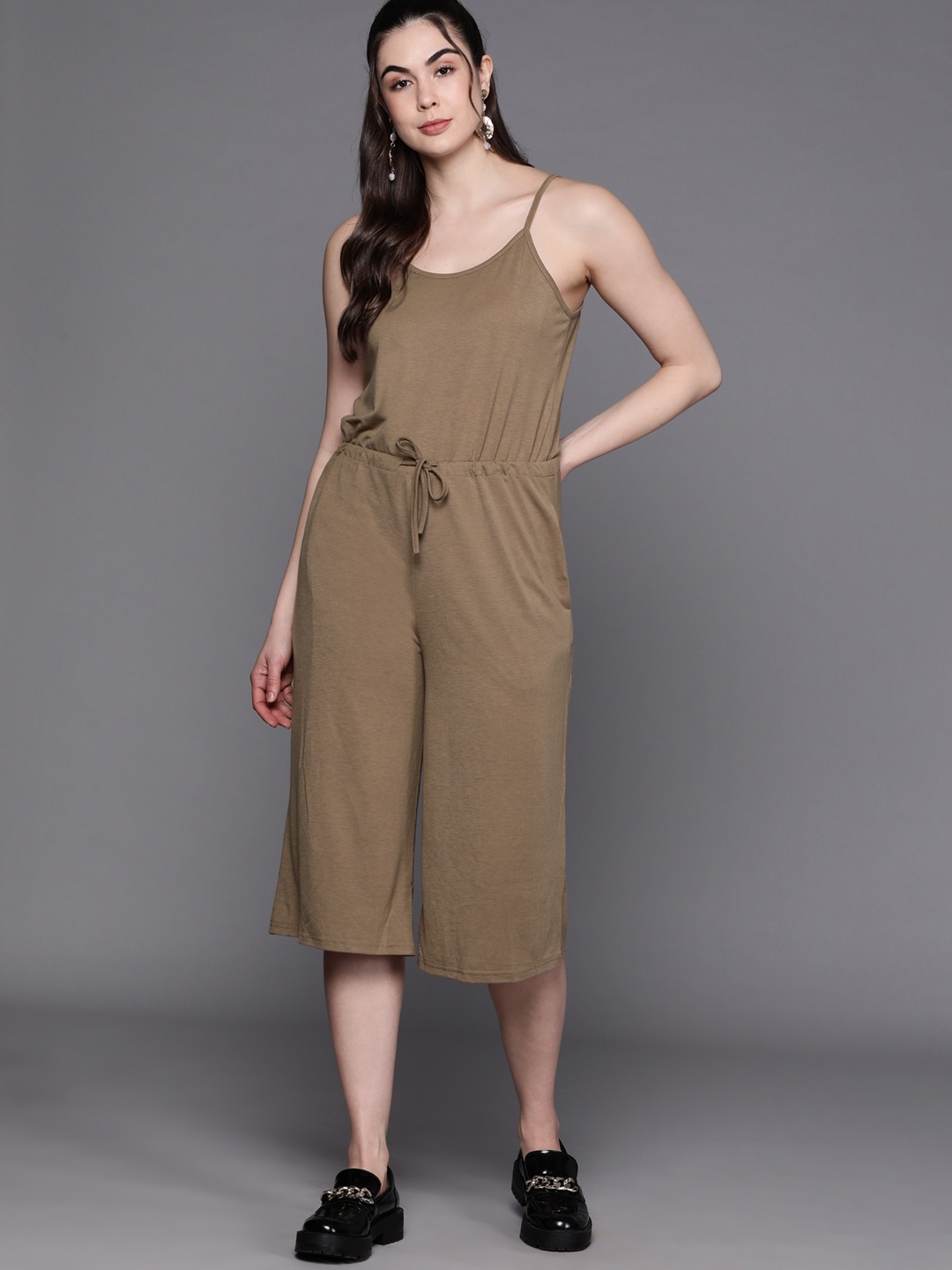 

JC Mode Brown Solid Culotte Jumpsuit