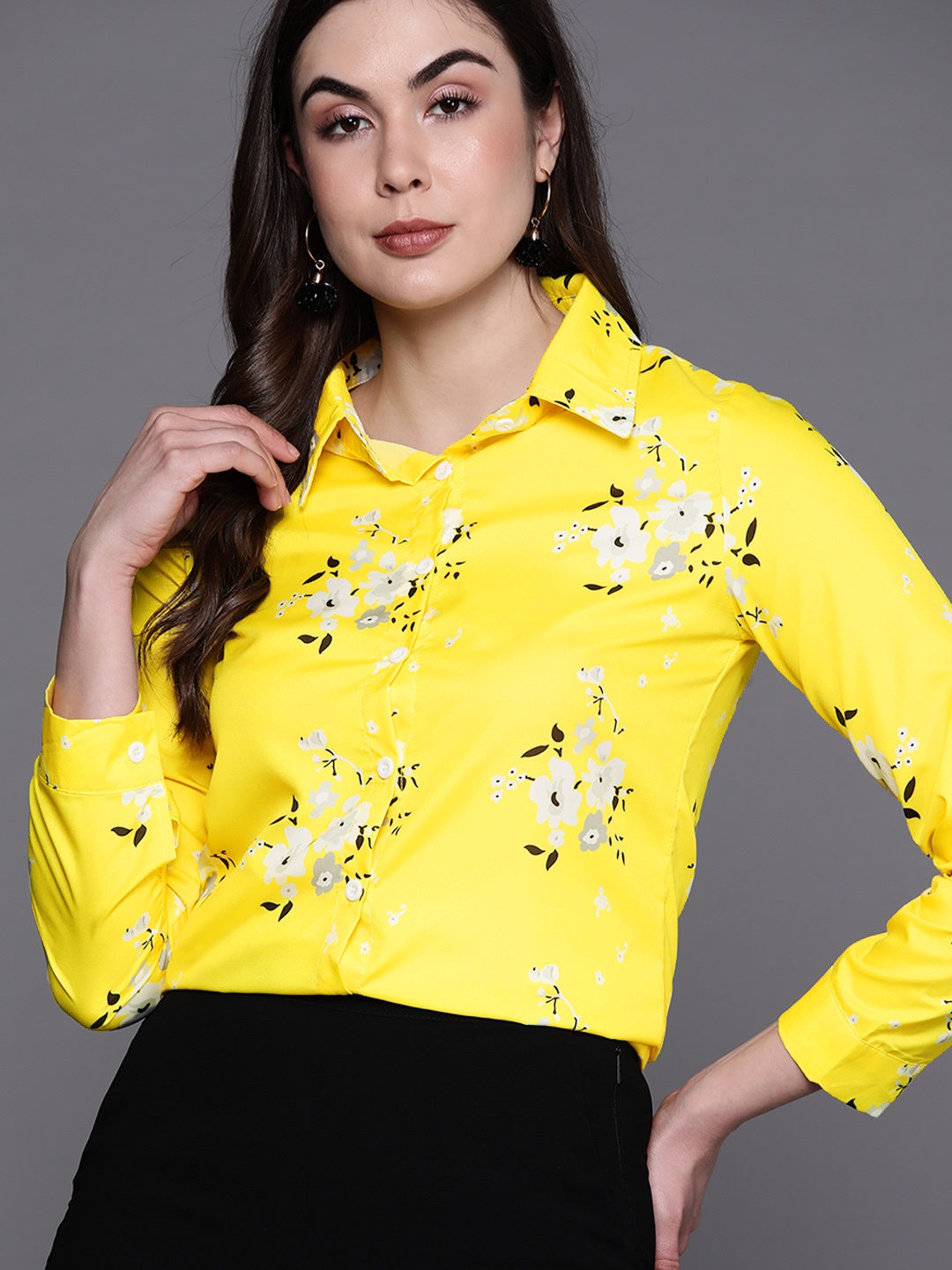 

JC Mode Women Yellow Floral Printed Casual Shirt