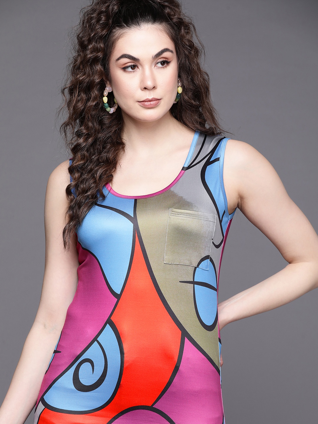 

JC Mode Women Blue & Red Abstract Print Top