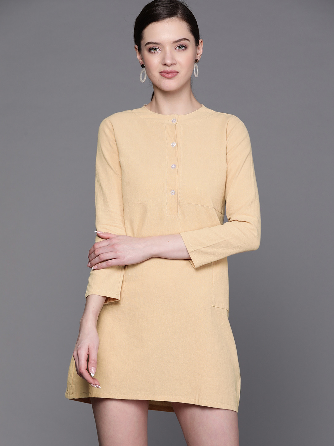 

JC Mode Women Khaki Solid A-Line Mini Dress