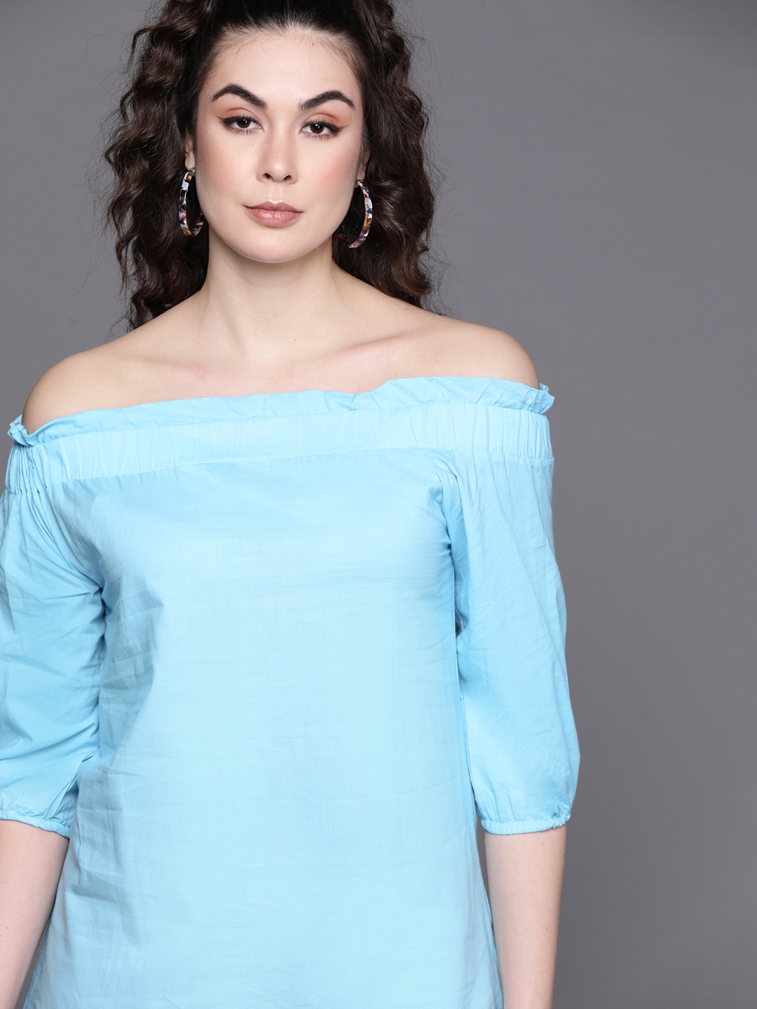 

JC Mode Women Blue Solid Off-Shoulder Top