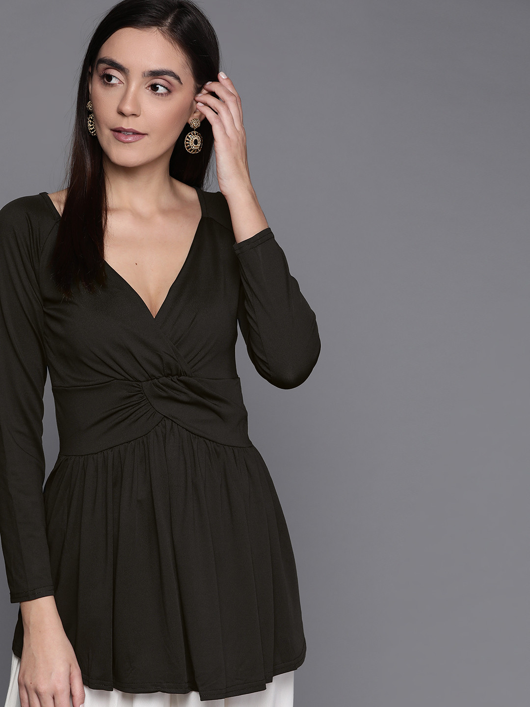 

JC Mode Women Black Solid Longline Top