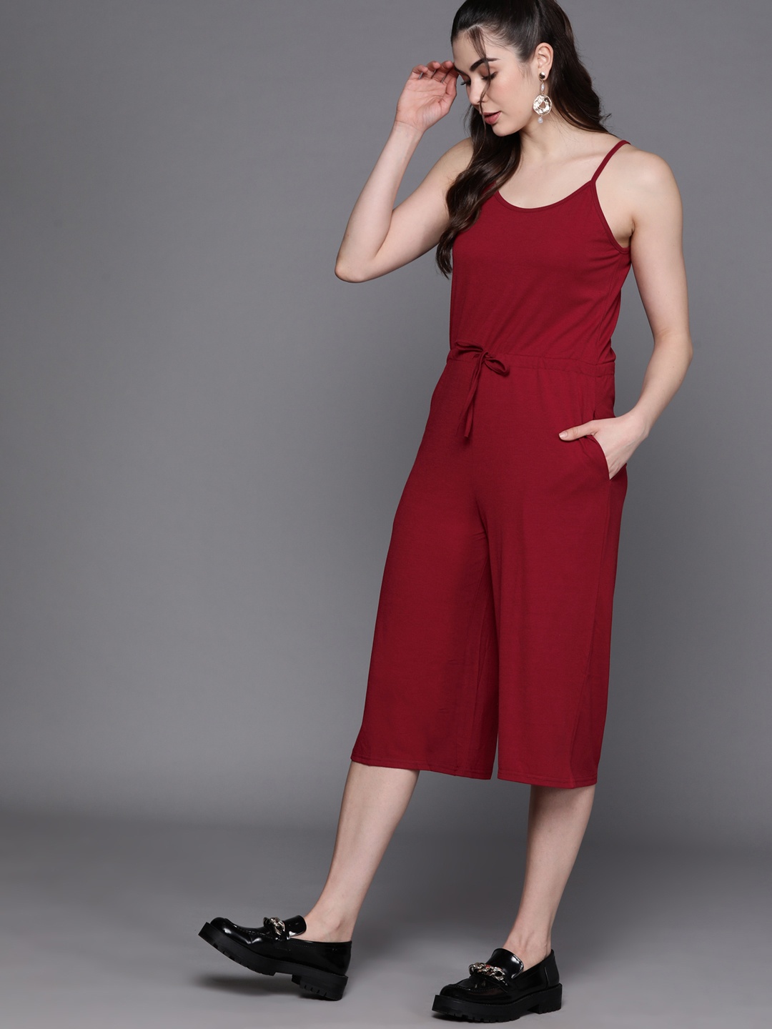 

JC Mode Red Solid Culotte Jumpsuit