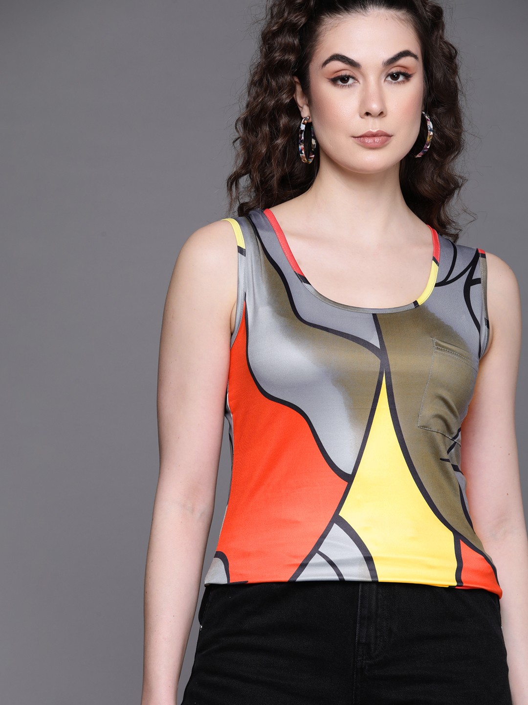 

JC Mode Women Red & Yellow Abstract Print Top