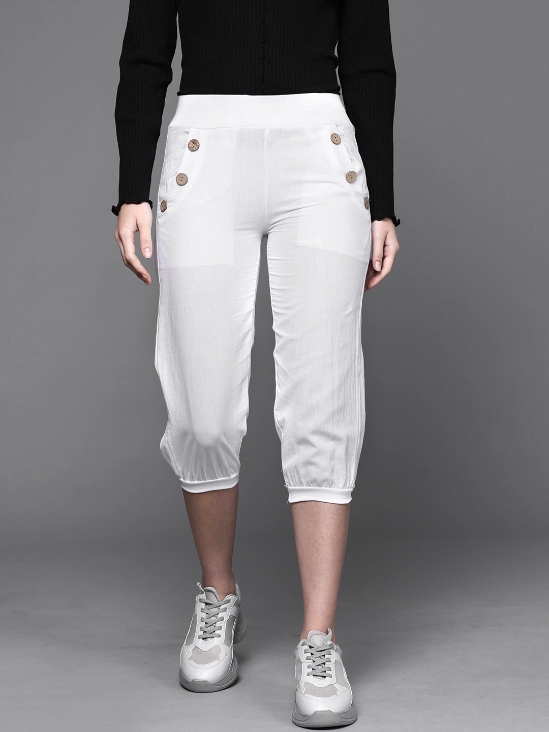 

JC Mode Women White Solid Capris