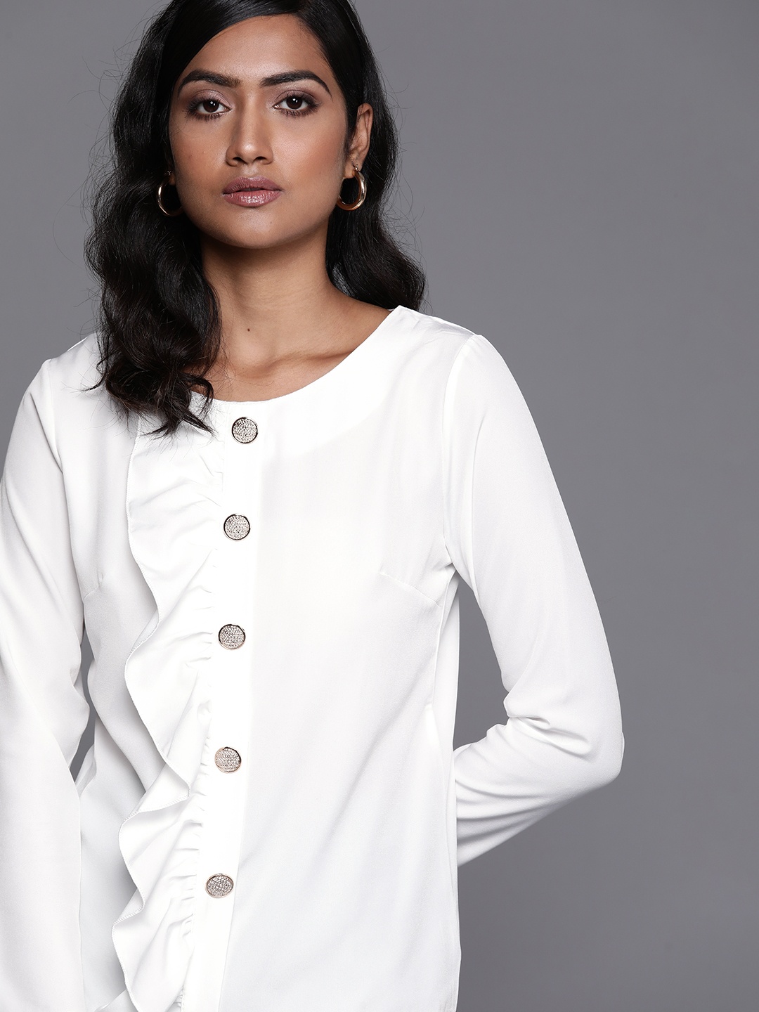 

JC Mode White Ruffles Top