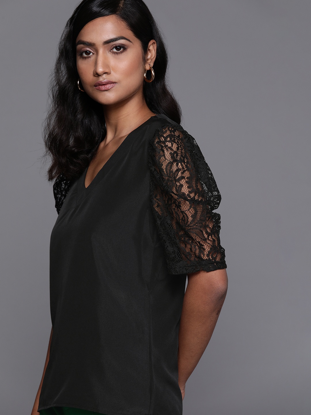 

JC Mode Black Lace Detail Top