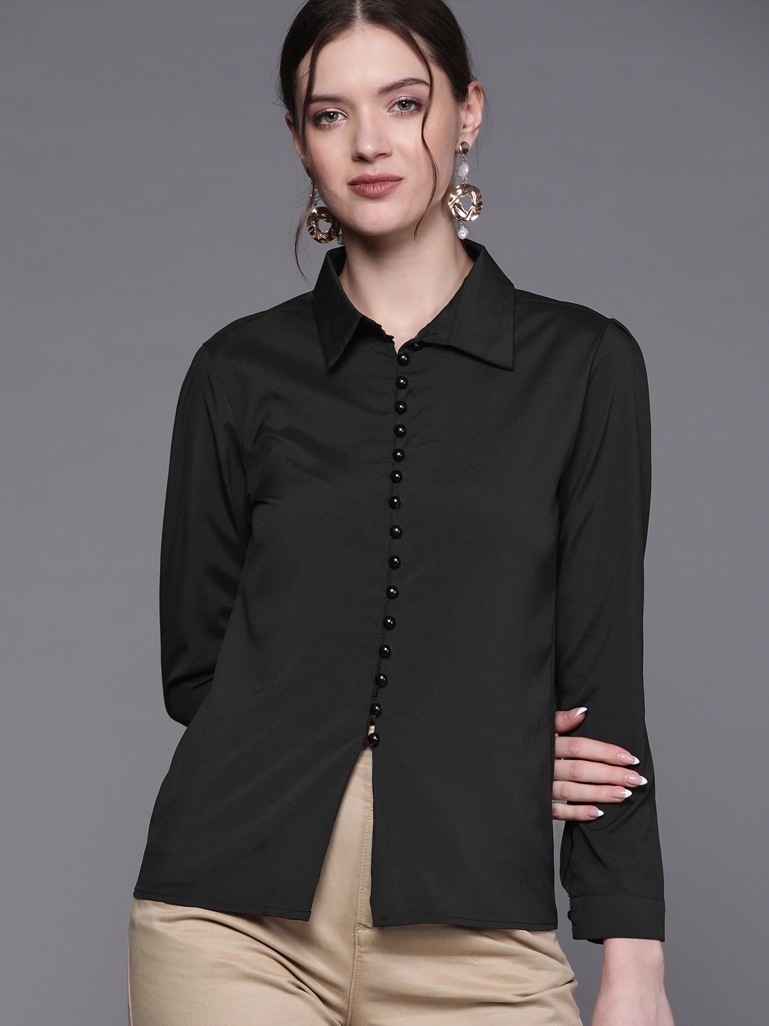 

JC Mode Women Black Solid Casual Shirt