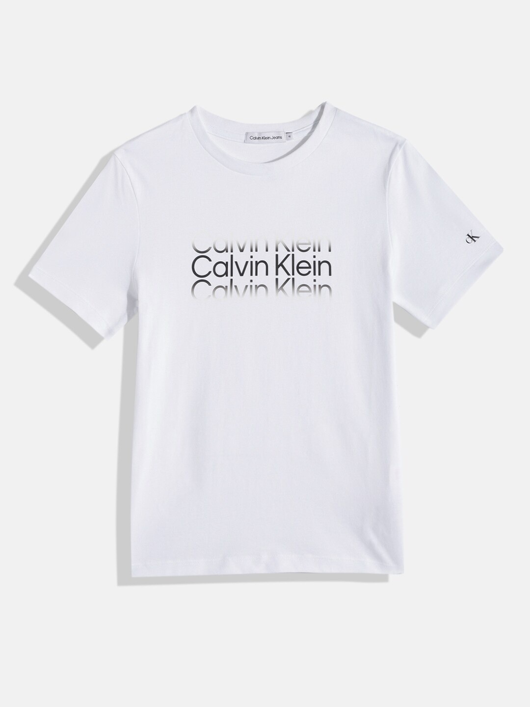 

Calvin Klein Jeans Boys White Brand Logo Printed Pure Cotton T-shirt