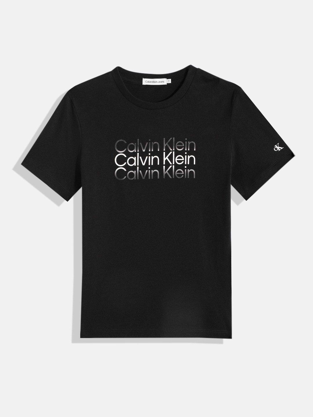 

Calvin Klein Jeans Boys Black Brand Logo Printed Pure Cotton T-shirt