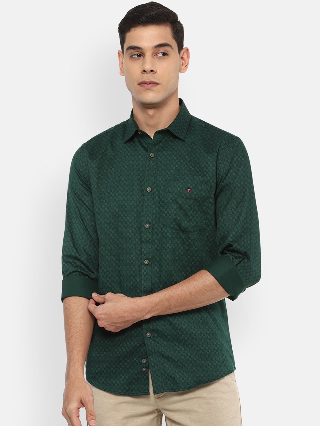 

Louis Philippe Sport Men Green Slim Fit Printed Pure Cotton Casual Shirt