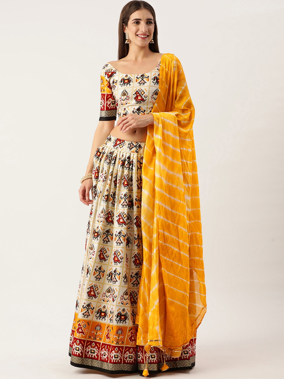 

LOOKNBOOK ART Multicoloured Semi-Stitched Lehenga & Unstitched Blouse With Dupatta, Multi